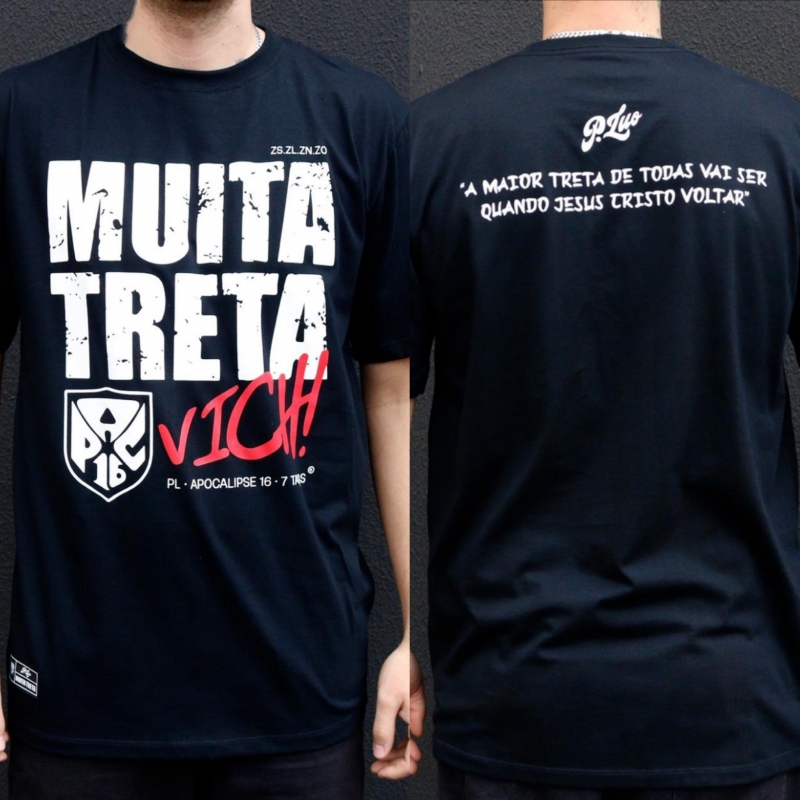 CAMISETA MUITA TRETA - PREGADOR LUO APOCALIPSE 16 PRETO
