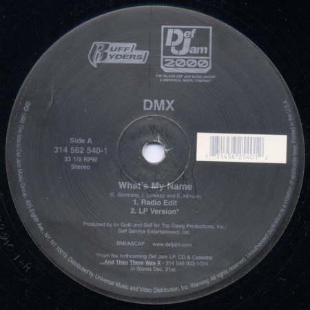LP Dmx - Whats My Name VINYL SINGLE